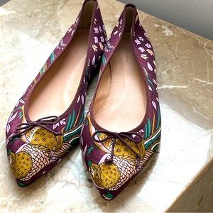J Crew pointed flats pheasant print satin 8 1/2